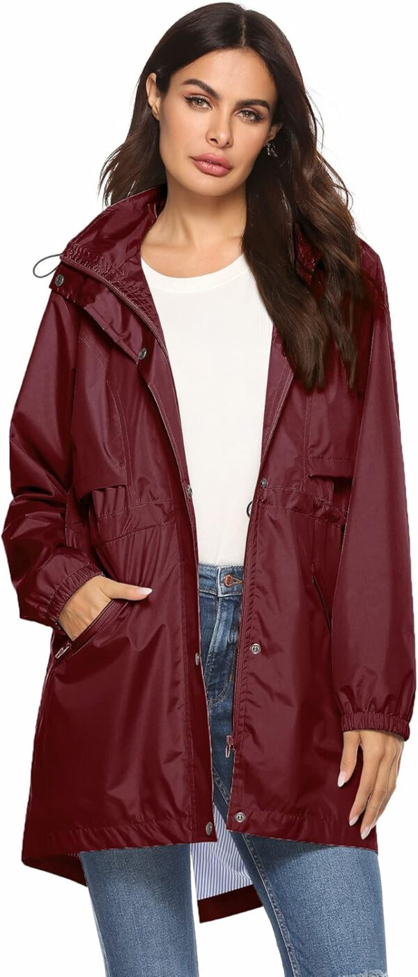 689c8d7a58a422e9a7f641273437e9aa74db4f021e24d3752503e.jpg Avoogue Womens Raincoats Waterproof Cinch Waist Breathable All Weather Jacket Long