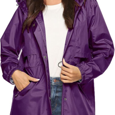 689c8d9dd978aea4c5f32f8a2d5aa13d5af4b6bcc552694ddc963.jpg Avoogue Womens Raincoats Waterproof Cinch Waist Breathable All Weather Jacket Long