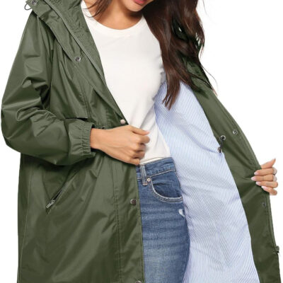 689c8db730ab0bdc99834a8ceadfe972589705f260884ff80a160.jpg Avoogue Womens Raincoats Waterproof Cinch Waist Breathable All Weather Jacket Long