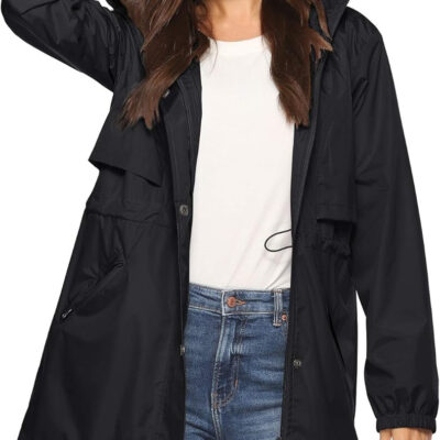 689c8dc5e589ba5e94123170edc39940fd4680d05b8b966957d2d.jpg Avoogue Womens Raincoats Waterproof Cinch Waist Breathable All Weather Jacket Long
