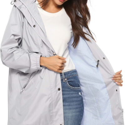 689c8dd370a87879fe44ec9bc6ae89ce5b363146705571716a25f.jpg Avoogue Womens Raincoats Waterproof Cinch Waist Breathable All Weather Jacket Long