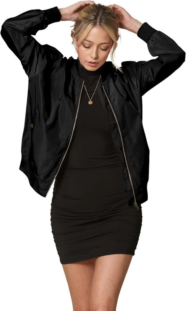 Lock and Love Women's Classic Lightweight Jacket Multi Pocket Windbreaker Bomber Jacket